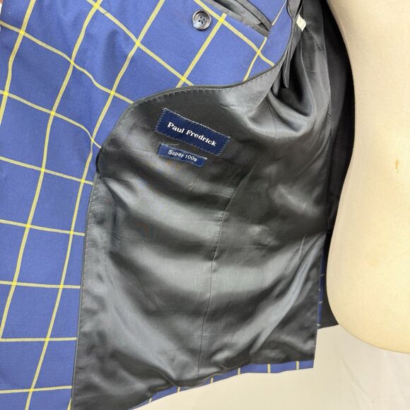 Paul Fredrick Wool Blazer Sport Coat Mens Size 43R Blue Plaid Jacket - Picture 15 of 16